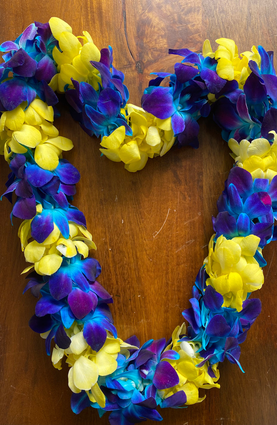 Blue & Yellow Double Orchid Lei